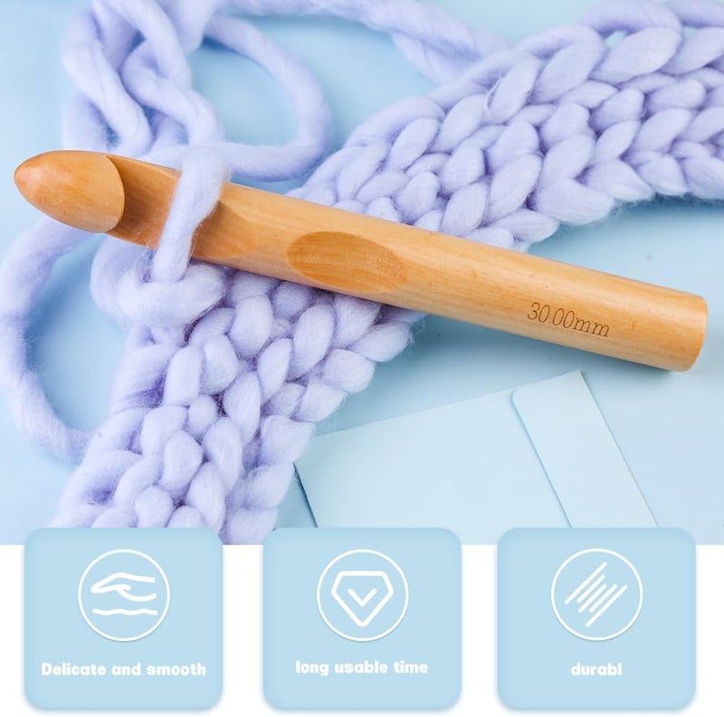 Dercuy Wooden Crochet Hooks, 30mm Wooden Handle Crochet Hook Bamboo Knitting Crochet Needles with 10 pcs Knitting Stitch Markers for Handcraft Crocheting - Image 3
